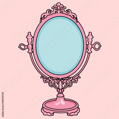 Vintage Ornate Mirror with Pink Background
