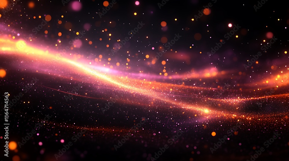 Fototapeta premium Glowing Particles Swirling In Dark Space