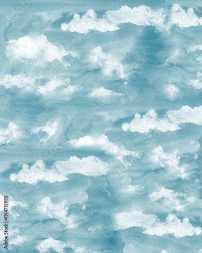 Canvas Print hand painted watercolor sky clouds artistic  blue and white delicate texture