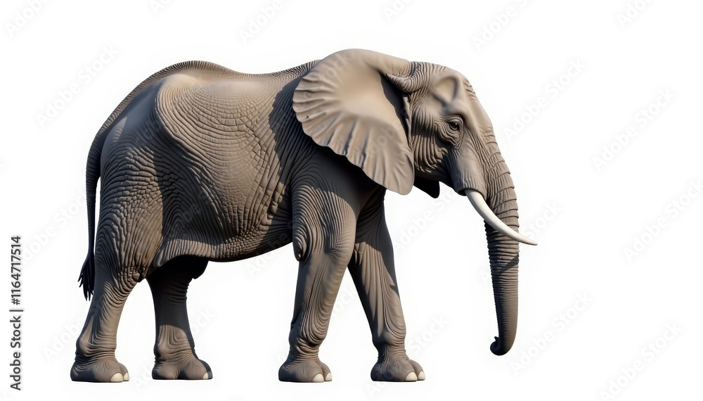Fototapeta premium African elephant, profile view, white backdrop, studio, wildlife, trunk