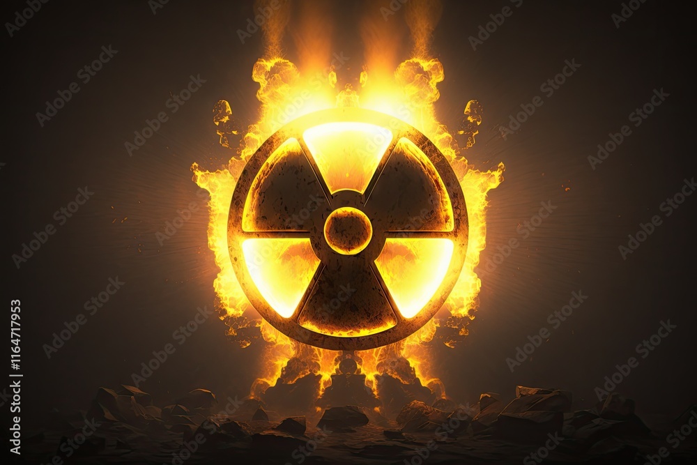 Generative AI of Radioactive Warning Sign in Flames concept for Nuclear Risk Management, Environmental Contamination Prevention, and Disaster Preparedness Training