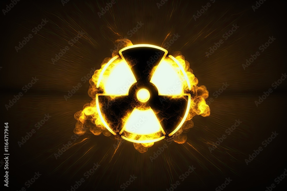 Generative AI of Glowing Nuclear Hazard Symbol Against Darkness concept for Atomic Energy Safety Awareness, Environmental Protection Protocols, and Emergency Response Planning.
