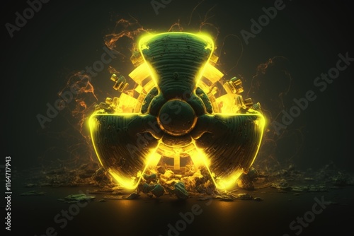 Obraz na płótnie Generative AI of Glowing Three-Dimensional Nuclear Sign concept for Atomic Safety Protocols, Environmental Hazard Control, and Emergency Response Training w salonie
