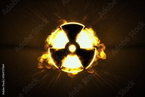 Obraz na płótnie Generative AI of Glowing Nuclear Hazard Symbol Against Darkness concept for Atomic Energy Safety Awareness, Environmental Protection Protocols, and Emergency Response Planning. w salonie