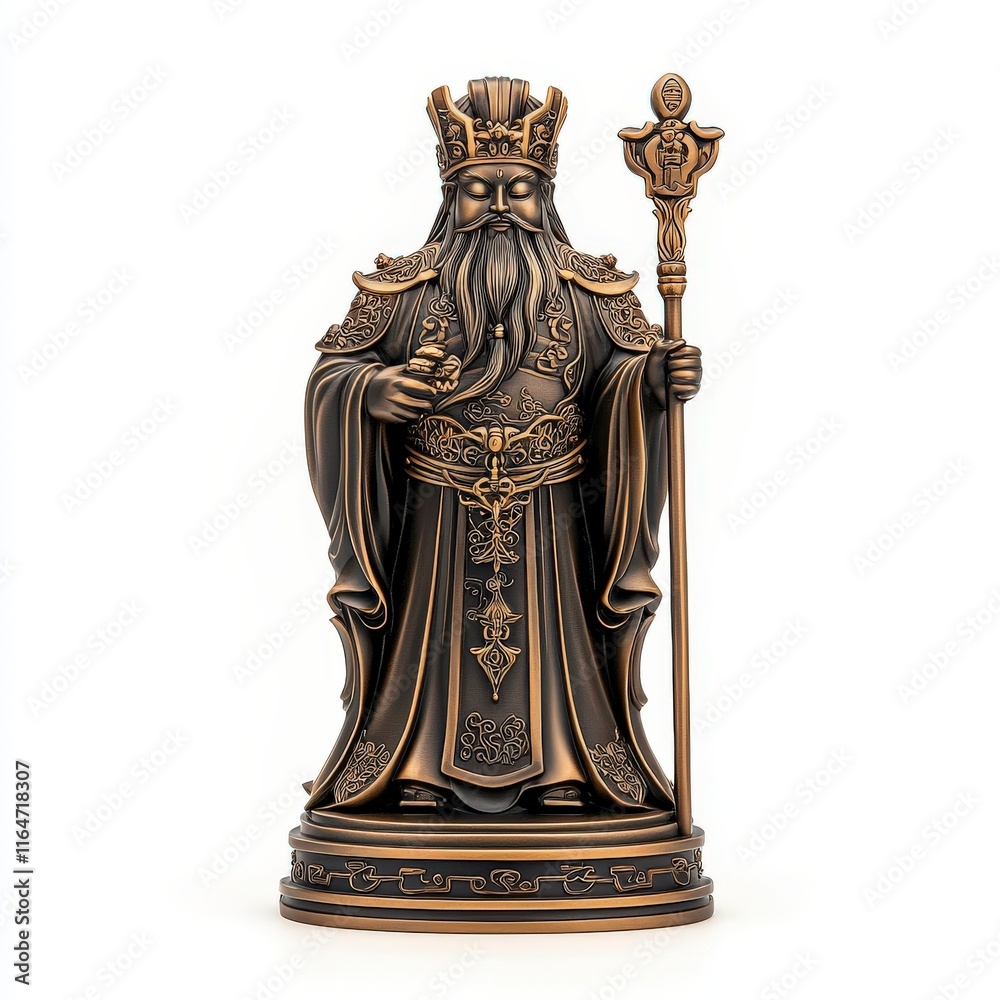 A majestic statue of a regal figure adorned in intricate robes, symbolizing wisdom and authority in art and culture. A majestic statue of a regal figure adorned in intricate robes, symbolizing wisdom and authority in art and culture.