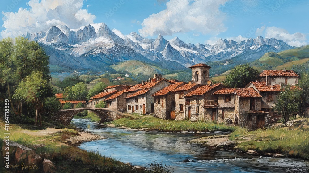 Explore Potes, a charming community surrounded by the magnificent Picos de Europa mountains. You'll be mesmerized by the lovely backdrop created by the classic buildings and the meandering Deva River. Explore Potes, a charming community surrounded by the magnificent Picos de Europa mountains. You'll be mesmerized by the lovely backdrop created by the classic buildings and the meandering Deva River.