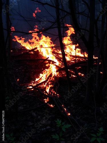 Woodland burning done to control the unchecked encroachment of woodlands over grasslands important for the sustenance of native biodiversity photo