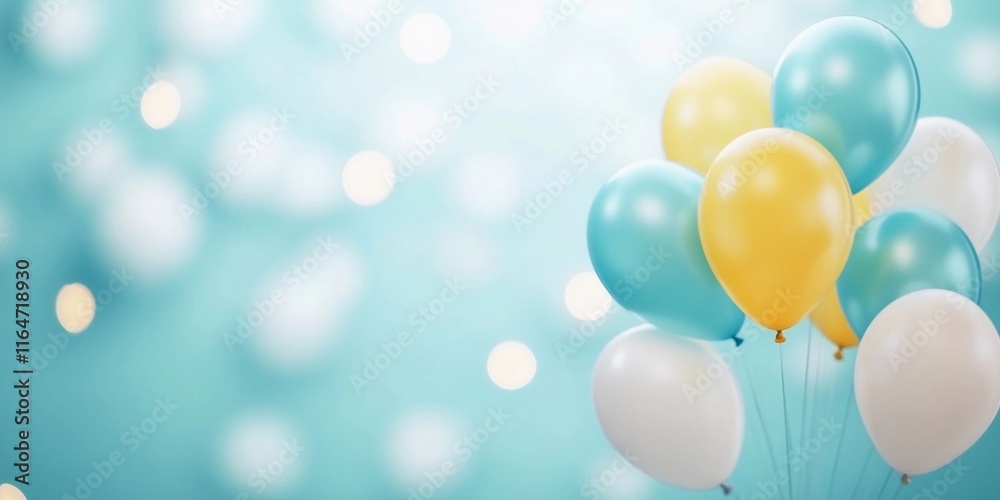 Colorful balloons fill the air with joy and light amidst a soft blue backdrop at a festive celebration Colorful balloons fill the air with joy and light amidst a soft blue backdrop at a festive celebration