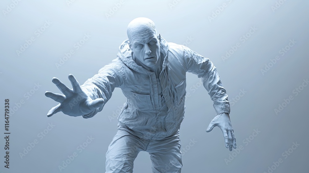 Naklejka premium Sculpted man reaching out, monochromatic.