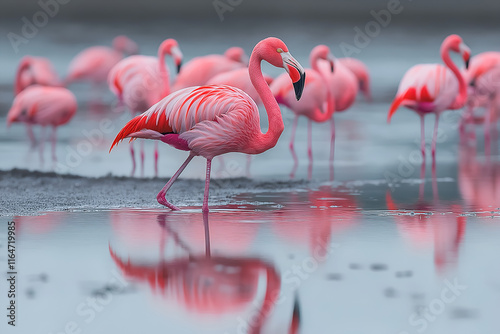 Flamingos standing in water