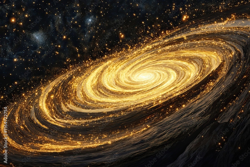 Fototapeta premium Golden Spiral Galaxy In A Dark Universe