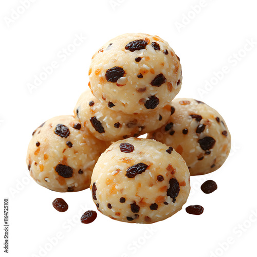 Delicious Raisin and Coconut Ladoo Isolated On Transparent Background 
 photo