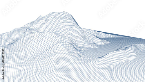 Wireframe landscape background. Detailed lines on white background. Vector illustration.