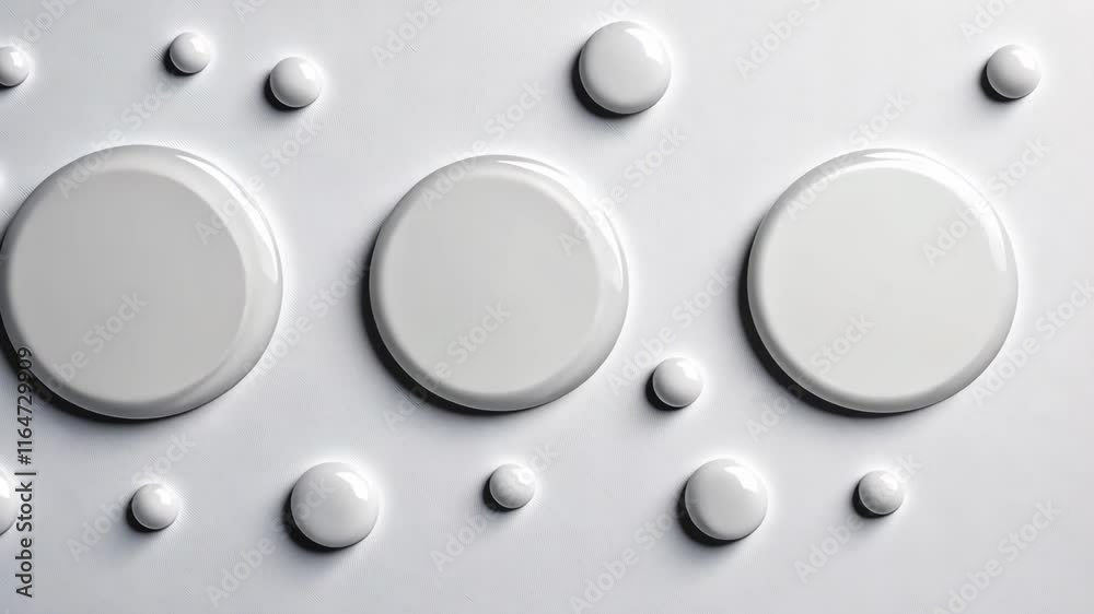 Abstract design featuring distinct circular shapes arranged on a smooth surface in various sizes and arrangements Abstract design featuring distinct circular shapes arranged on a smooth surface in various sizes and arrangements