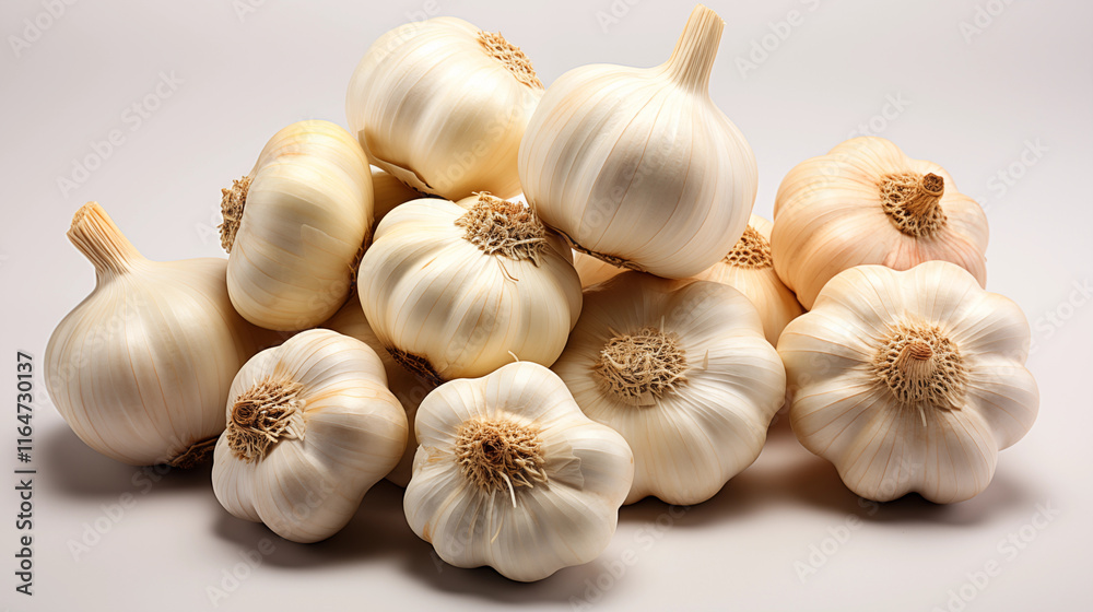 Organic garlic bulb with cloves, highlighting flavor, seasoning, and health benefits for cooking concepts, studio view. Organic garlic bulb with cloves, highlighting flavor, seasoning, and health benefits for cooking concepts, studio view.