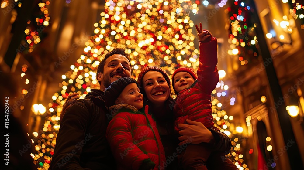 Happy Family Christmas Tree Festive Holiday Season Happy Family Christmas Tree Festive Holiday Season