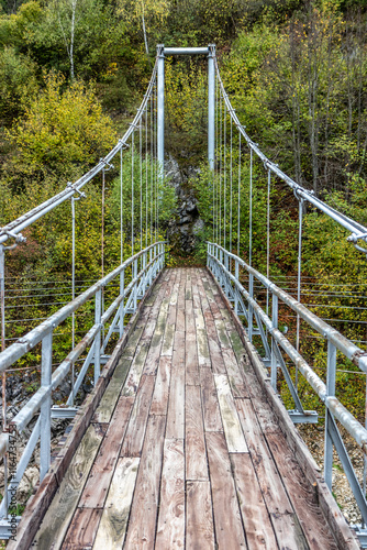 Suspension foot bridge over Uvac river canyon near Sjenica, Serbia photo