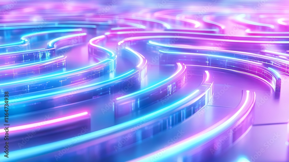 Fototapeta premium neon lines abstract purple blue background - neon and glowing effects