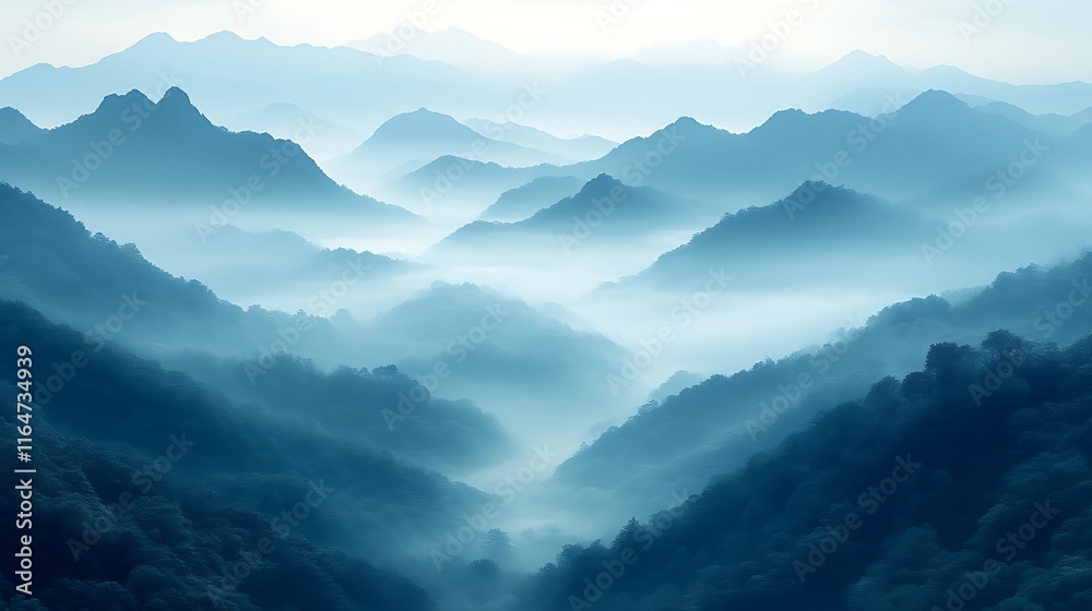 Obraz premium Misty Blue Mountains Enveloped In Morning Haze