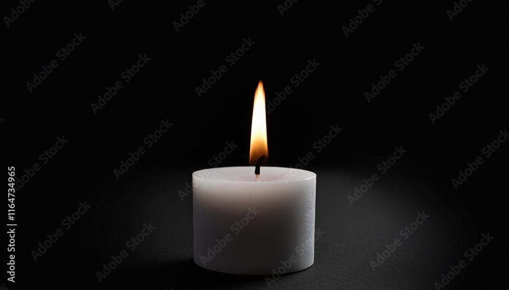 Black Background: A Single Candle Flame Casting Shadows Black Background: A Single Candle Flame Casting Shadows