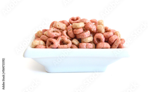 Delicious and nutritious fruit cereal loops flavorful, healthy and funny addition to kids breakfa photo