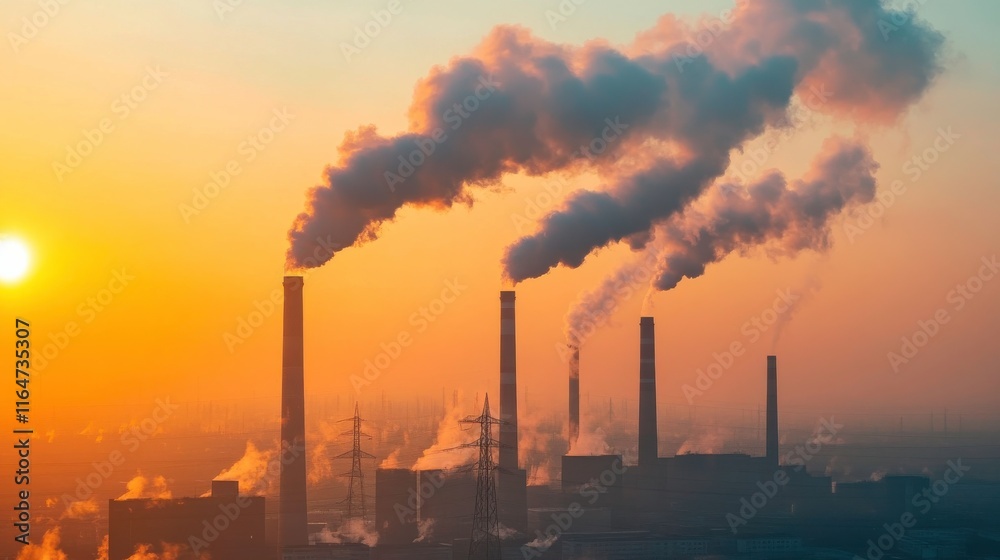 Industrial Power Plant Under Bright Morning Light Industrial Power Plant Under Bright Morning Light