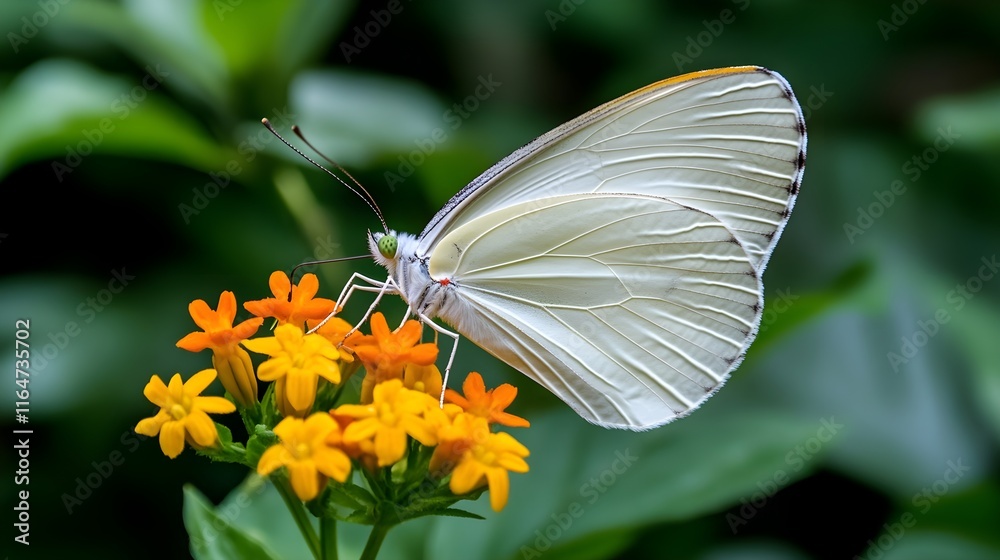 Elegant White Butterfly Delicately Perched on Bright Orange Flowers, Capturing the Beauty of Nature with Soft Green Background and Vibrant Details in a Serene Outdoor Setting Elegant White Butterfly Delicately Perched on Bright Orange Flowers, Capturing the Beauty of Nature with Soft Green Background and Vibrant Details in a Serene Outdoor Setting