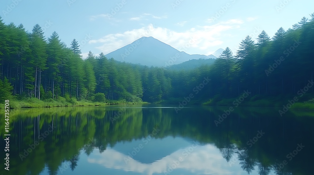 Serene mountain lake reflected in tranquil waters Serene mountain lake reflected in tranquil waters