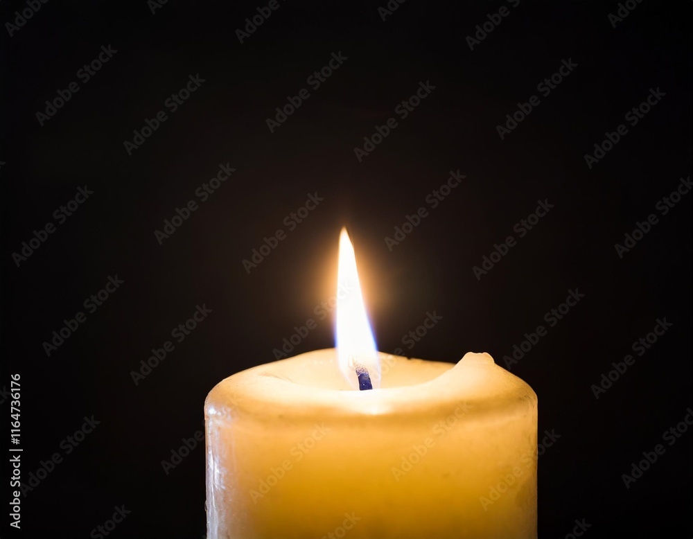 Black Background: A Single Candle Flame Casting Shadows Black Background: A Single Candle Flame Casting Shadows