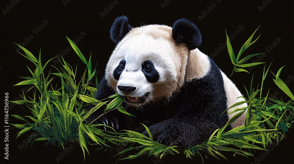 Obraz premium Cute panda eating bamboo on jungle