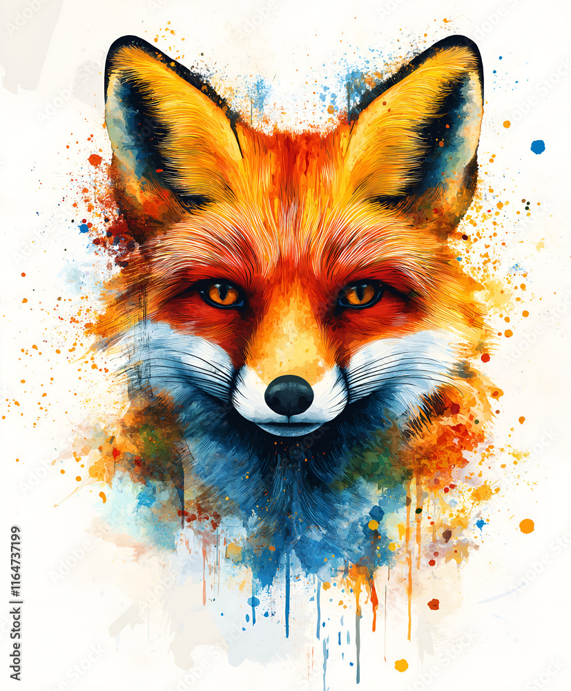 custom made wallpaper toronto digitalColorful splash art of a fox face, isolated on white background