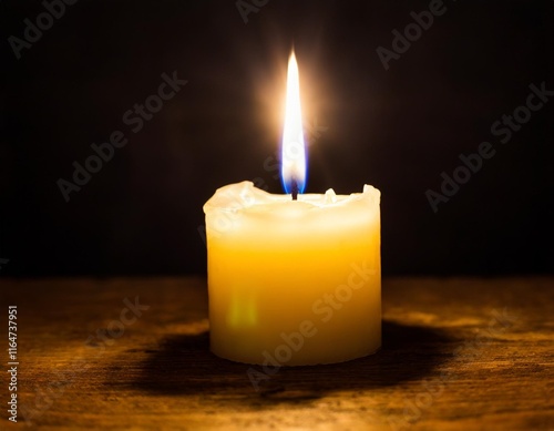 Black Background: A Single Candle Flame Casting Shadows photo