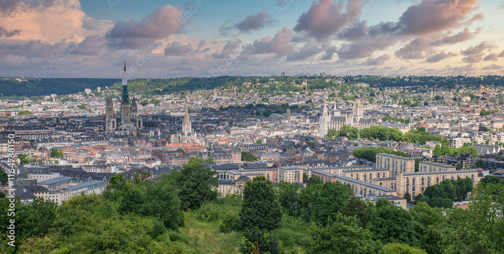 View on Rouen, the beautiful city of Normandy in France with the famous cathedral