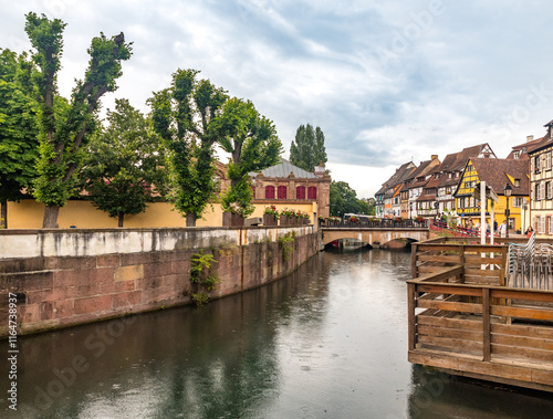 Quiet and beautiful viillage Colmar, a famous landmark in Alsacia France photo