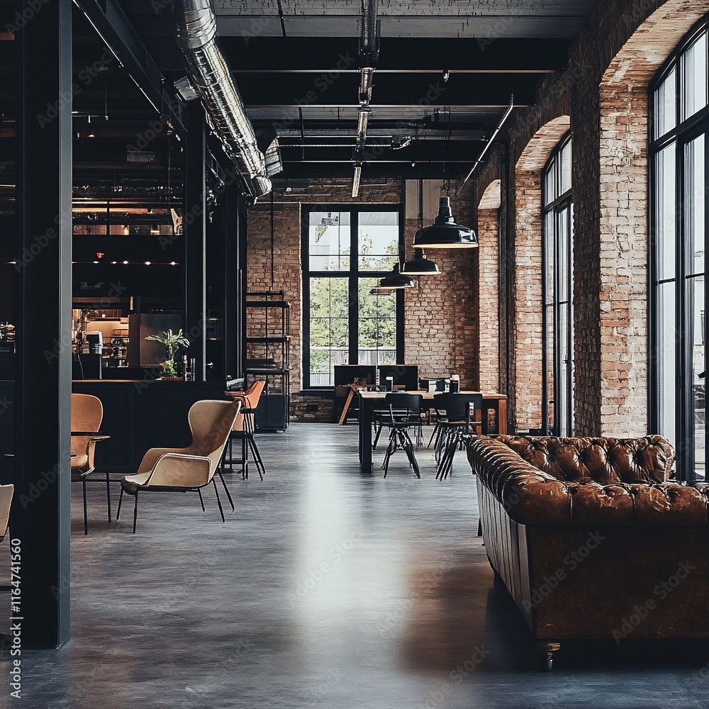 Fototapeta premium Industrial Chic: Modern Loft Office Space Design