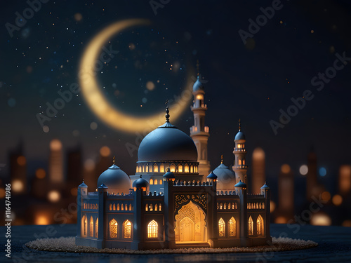 Wallpaper Mural Miniature of a mosque with a night sky background with a crescent moon Torontodigital.ca