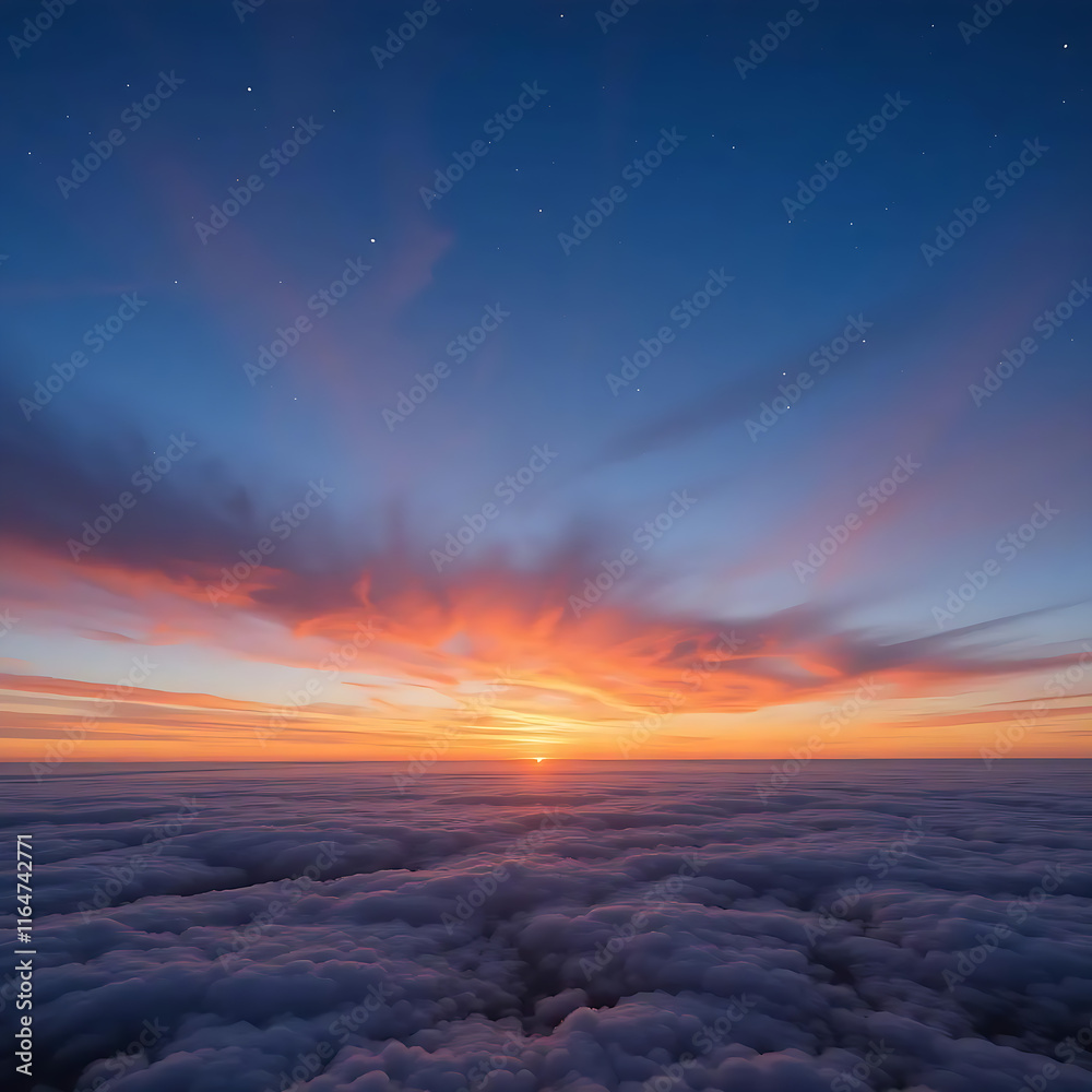 Fototapeta premium Ai generated, sunset view from above the clouds