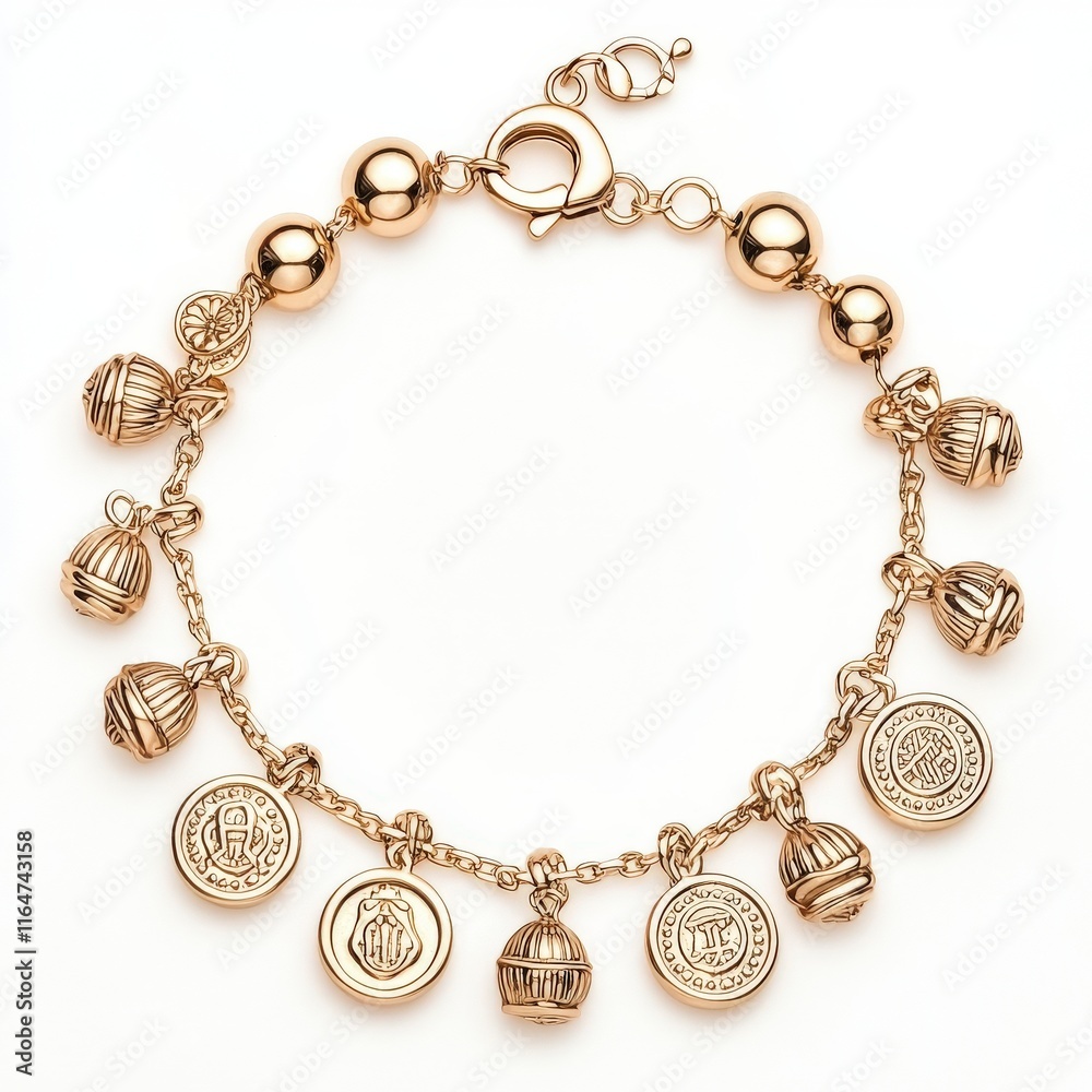 Elegant gold charm bracelet with intricate designs, perfect for accessorizing any outfit and showcasing personal style. Elegant gold charm bracelet with intricate designs, perfect for accessorizing any outfit and showcasing personal style.
