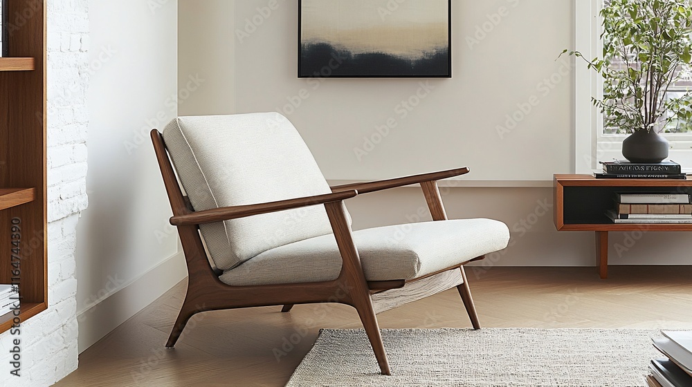 Fototapeta premium Mid-Century Modern Armchair in a Light and Airy Living Room