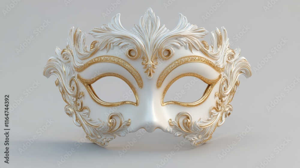 Naklejka premium Elegant White and Gold Venetian Mask: A Symbol of Mystery and Celebration