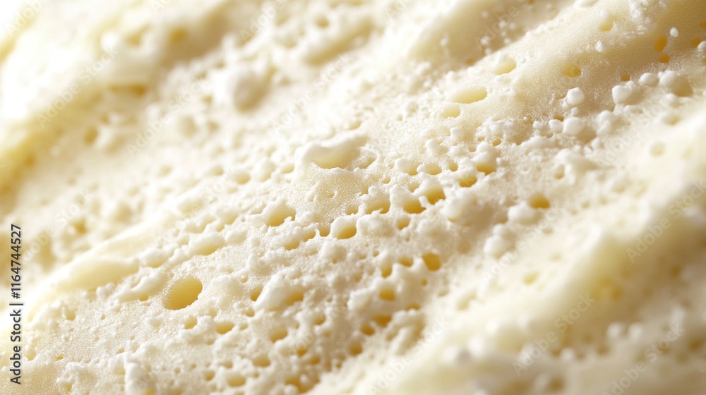 Close-up of creamy, textured surface with air bubbles. Close-up of creamy, textured surface with air bubbles.