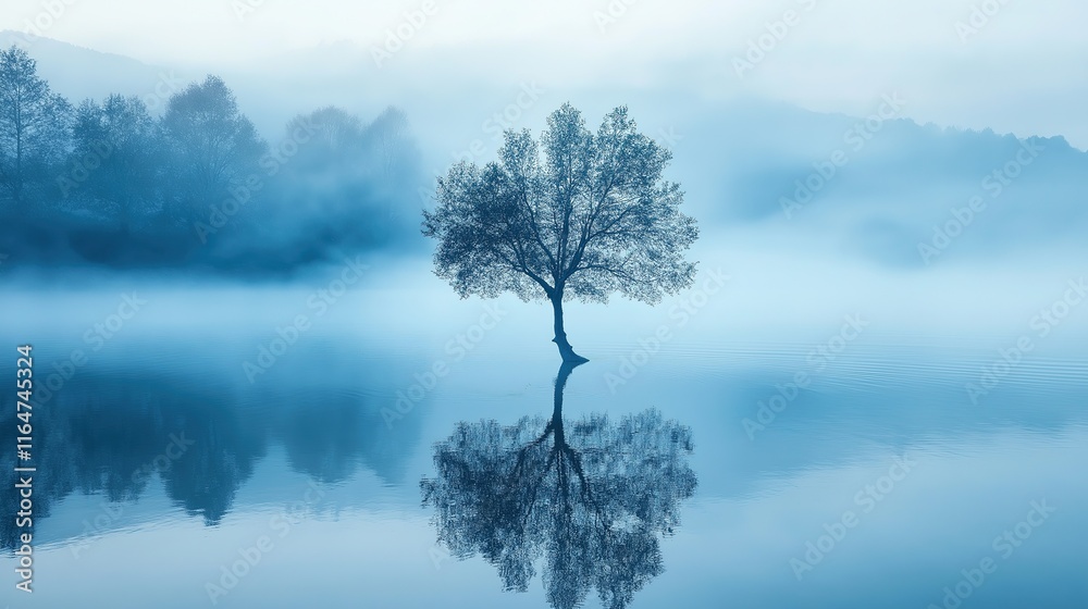 Fototapeta premium A tree is reflected in the water