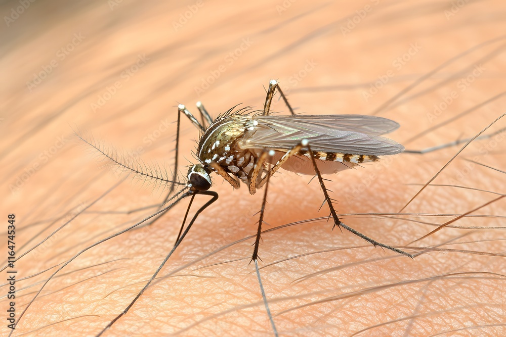 custom made wallpaper toronto digitalClose-up of a Mosquito Feeding on Human Skin, Highlighting the Intricate Features and Textures of the Insect and Host Interaction in a Natural Environment