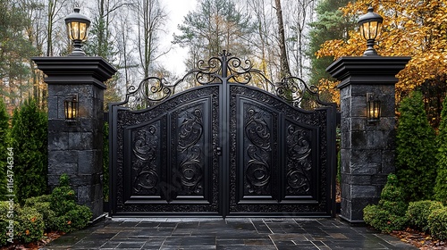 Gate ornate luxury entrance wrought iron high resolution hd image