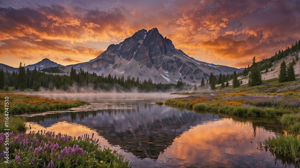 Wildflowers Bloom by a Reflective Lake Wildflowers Bloom by a Reflective Lake