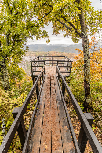 Ploce observation platform in Derdap National Park, Serbia. Built over Iron Gates gorge of Danube river. photo