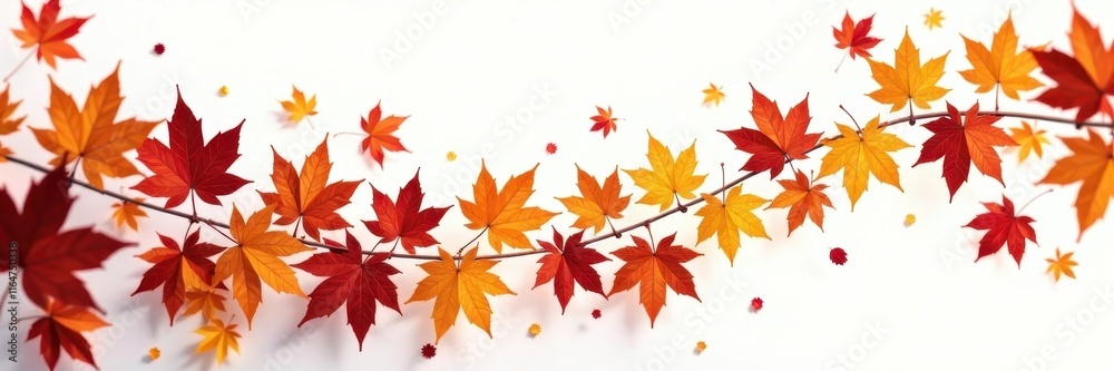 Swirling descent of colorful autumn leaves on bright white, beauty, photography, organic Swirling descent of colorful autumn leaves on bright white, beauty, photography, organic