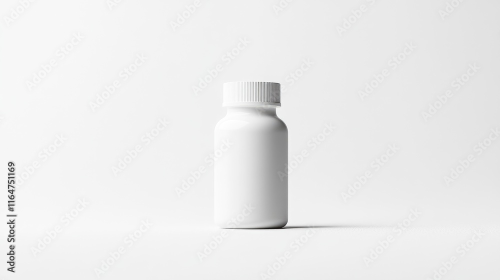 pill bottle with no labels, just a smooth, clean surface and a subtle reflection on the white background. pill bottle with no labels, just a smooth, clean surface and a subtle reflection on the white background.