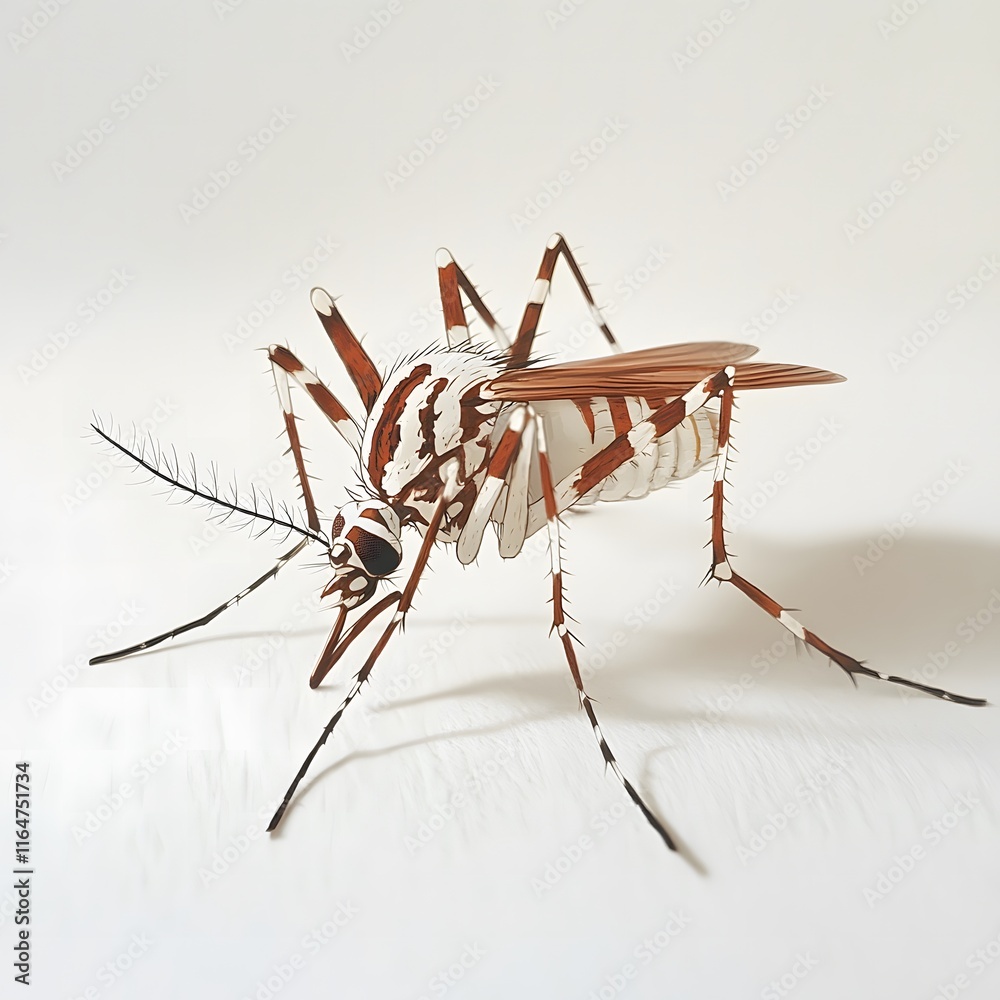 Detailed Close-up of a Striped Mosquito on a Light Background, Showcasing the Intricate Patterns and Features of Insect Anatomy in Magnificent Clarity Detailed Close-up of a Striped Mosquito on a Light Background, Showcasing the Intricate Patterns and Features of Insect Anatomy in Magnificent Clarity