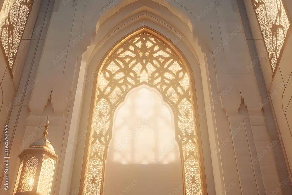 Fototapeta premium Elegant Architectural Design Featuring Intricate Window Details, Soft Light Filtering Through Ornate Patterns in an Ethereal Setting for Contemporary Use